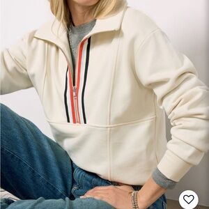 Evereve Cream Zip-Up Sweatshirt with Red and Black Stripes